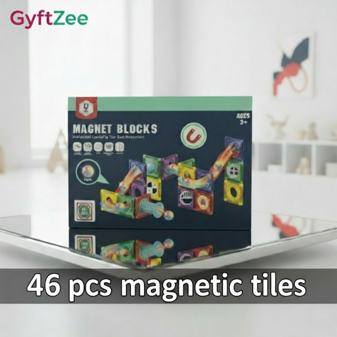 (46 Piece) Light Magnetic Tiles – 3D Educational Building Blocks for Kids