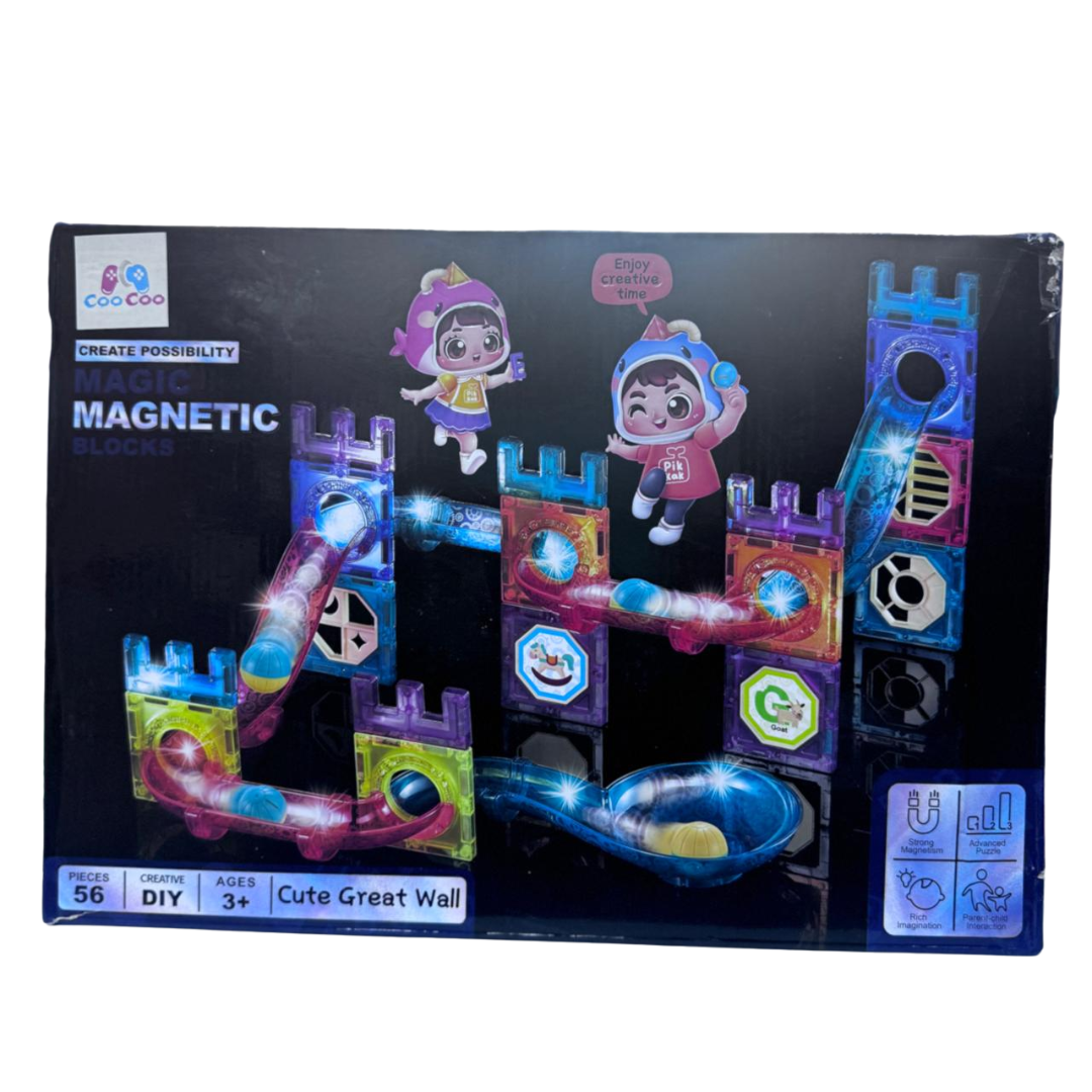 (56 Piece) Light Magnetic Tiles – 3D Educational Building Blocks for Kids
