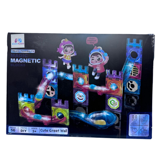 (56 Piece) Light Magnetic Tiles – 3D Educational Building Blocks for Kids