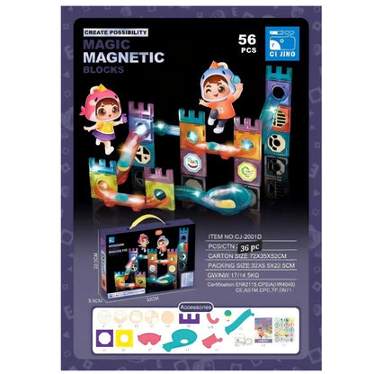 (56 Piece) Light Magnetic Tiles – 3D Educational Building Blocks for Kids