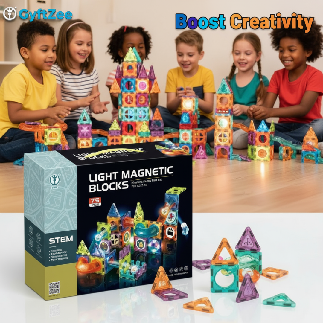 (75 Piece) Light Magnetic Tiles – 3D Educational Building Blocks