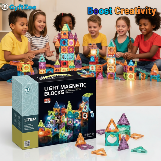 (75 Piece) Light Magnetic Tiles – 3D Educational Building Blocks