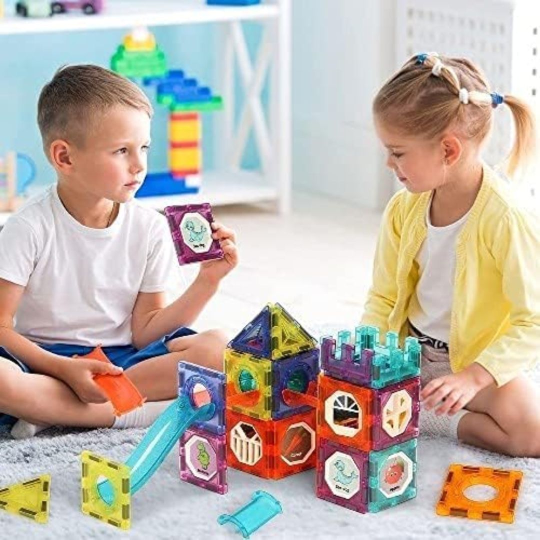 (75 Piece) Light Magnetic Tiles – 3D Educational Building Blocks