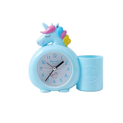 [Random color] Unicorn Analog Alarm Clock with Pen Holder for Kids’ Bedroom – Multifunctional Desk Clock