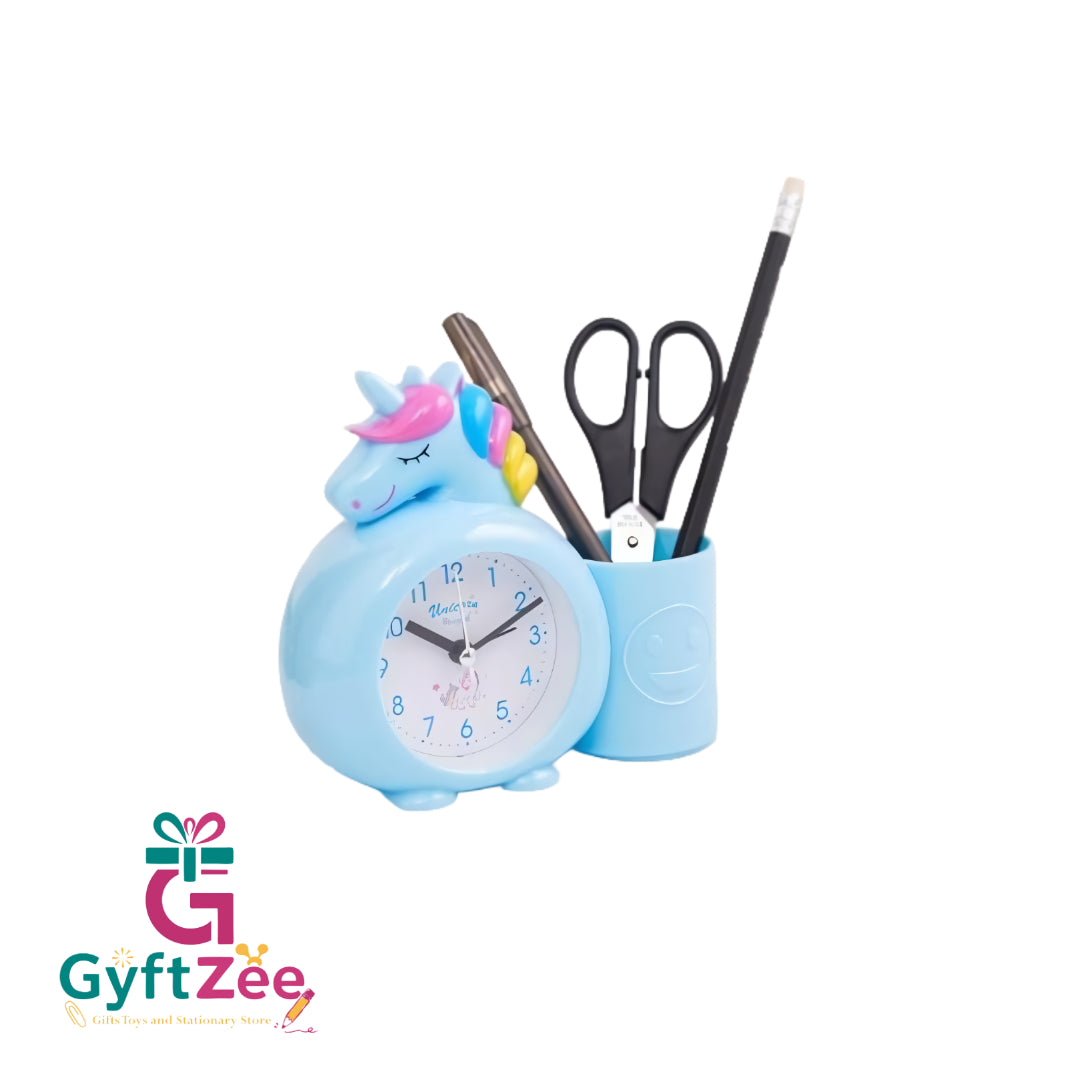 Unicorn Analog Alarm Clock with Pen Holder for Kids’ Bedroom – Multifunctional Desk Clock