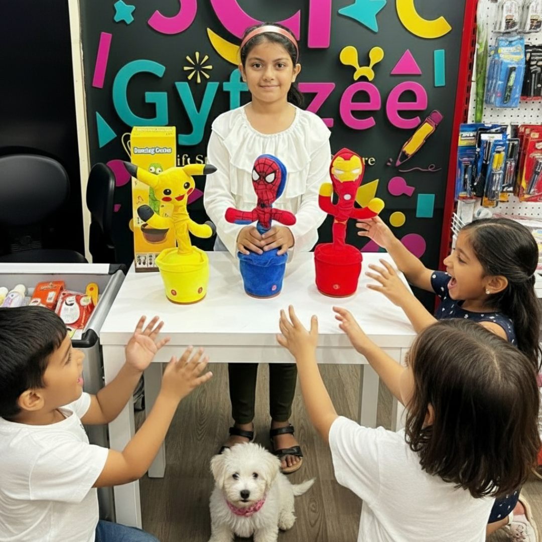 Children playing with colorful toys at a table in a store setting.