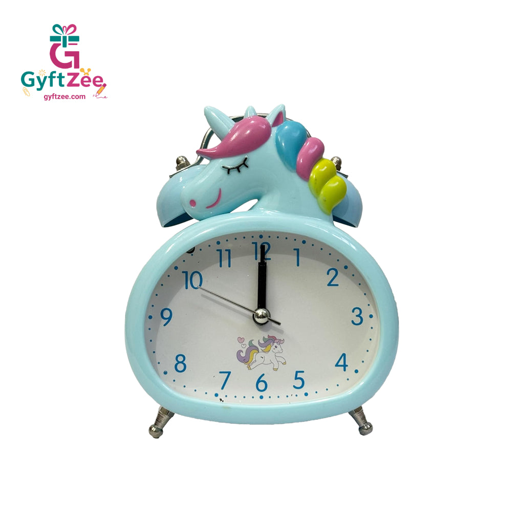 [Random color] Unicorn Analog Alarm Clock with Pen Holder for Kids’ Bedroom – Multifunctional Desk Clock