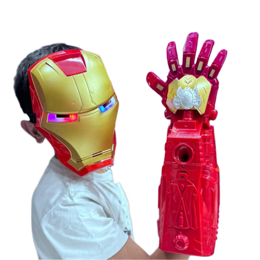 [Random color] Iron Man LED Light Mask  + Electric Arm Repeater Bomb Launcher Toy – Jellyshot Water Bullets