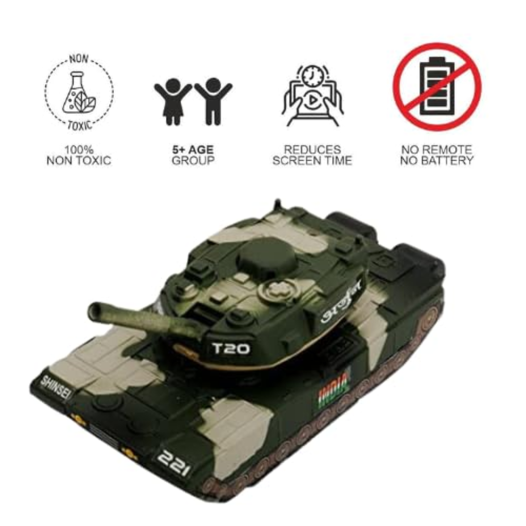 (Random color) Battle T-20 Army Tank Toy for Kids | Pull-Back Action, Realistic Design
