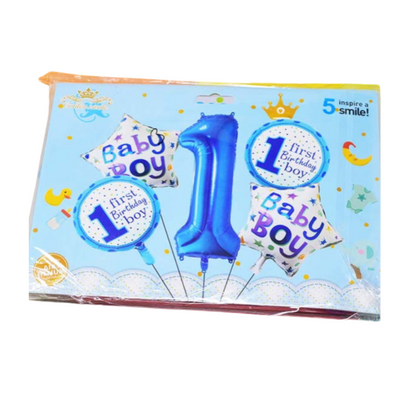 [Random design] 1st Birthday Boy Foil Balloon Set – Pack of 5 | Party Decorations for Baby Boy