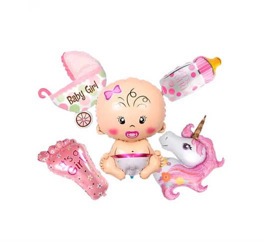 Baby Girl Balloons Set of 5 - Party decoration, welcome girl