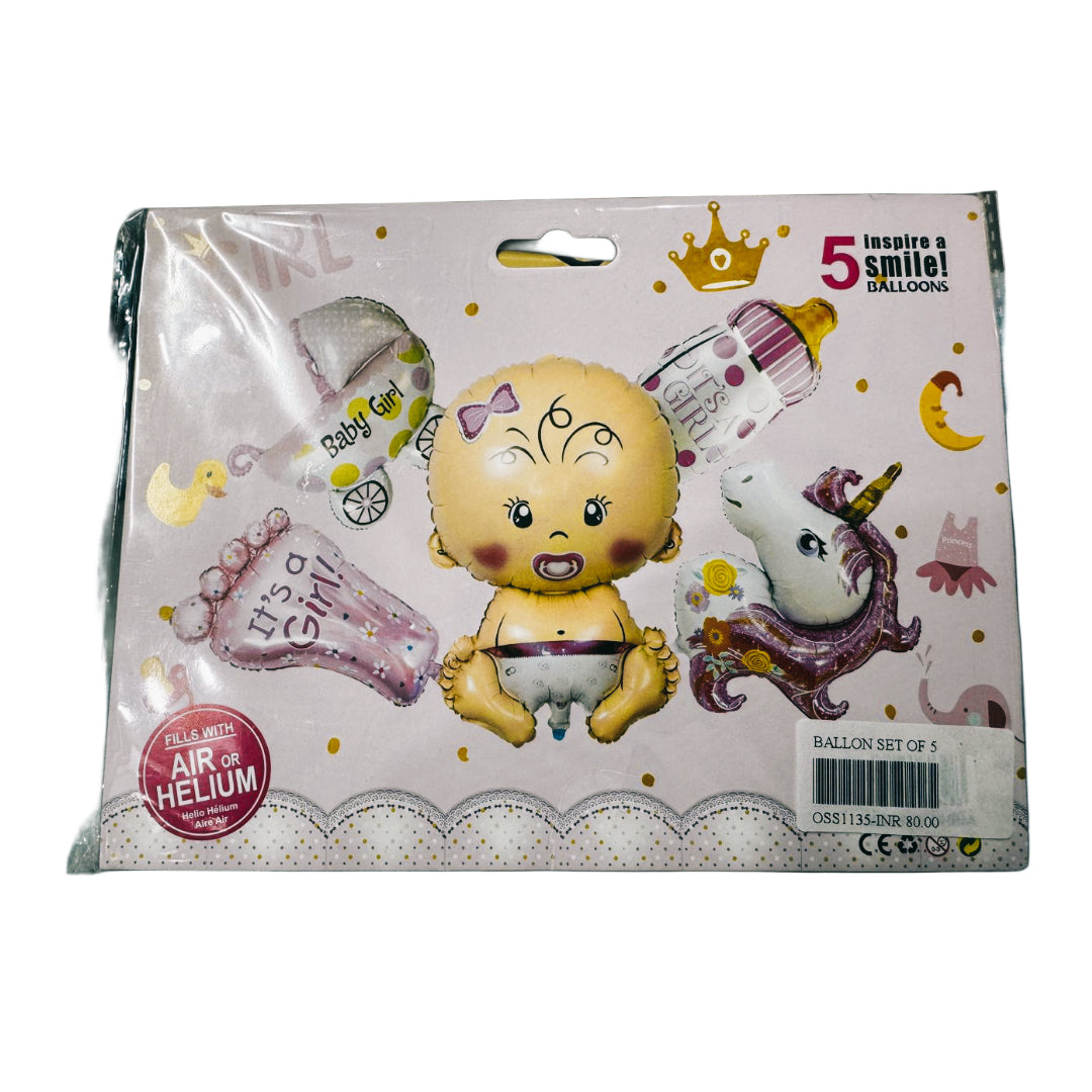5 Inspire Smile Balloons - Baby Girl