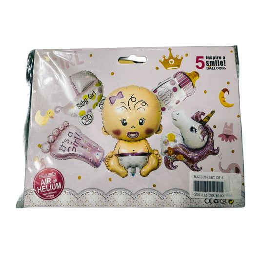 5 Inspire Smile Balloons - Baby Girl