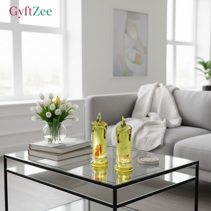 [2 pcs, Random Design, approx 5”] Romantic LED Crystal Candle| Decor & Gift | Kids