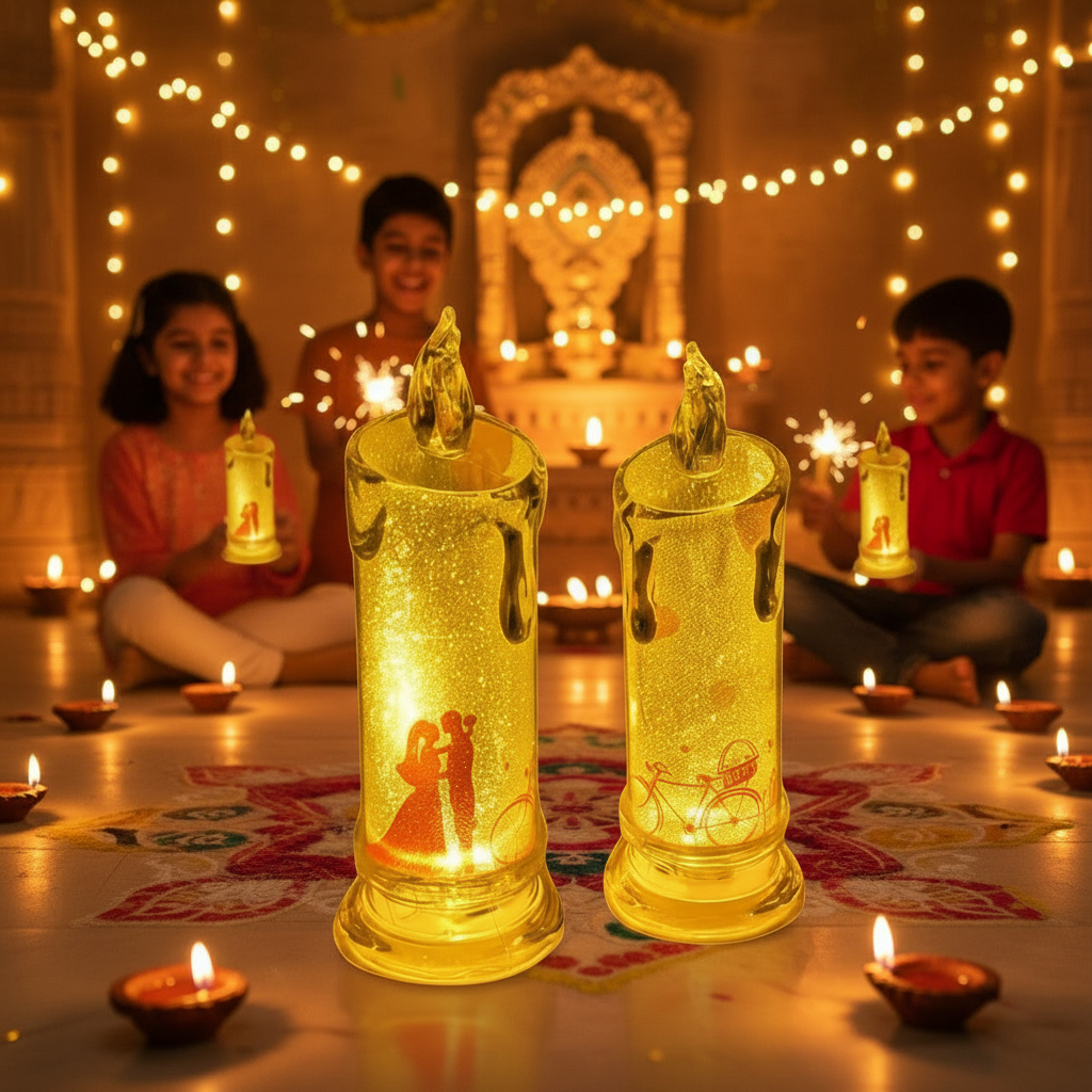 [2 pcs, Random Design, approx 5”] Romantic LED Crystal Candle| Decor & Gift | Kids