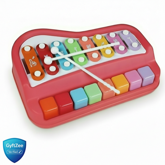 Colorful toy keyboard with xylophone keys on a white background, featuring the GyftZee logo.