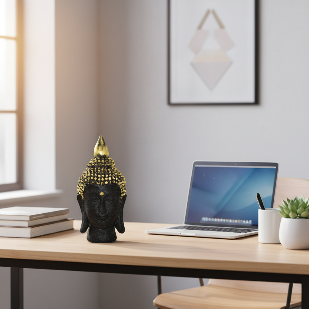 Buddha Black Statue Head | Glossy Finish | Home & Office Décor