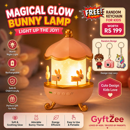 GyftZee Magical Glow Bunny Lamp with keychain offer on a warm background