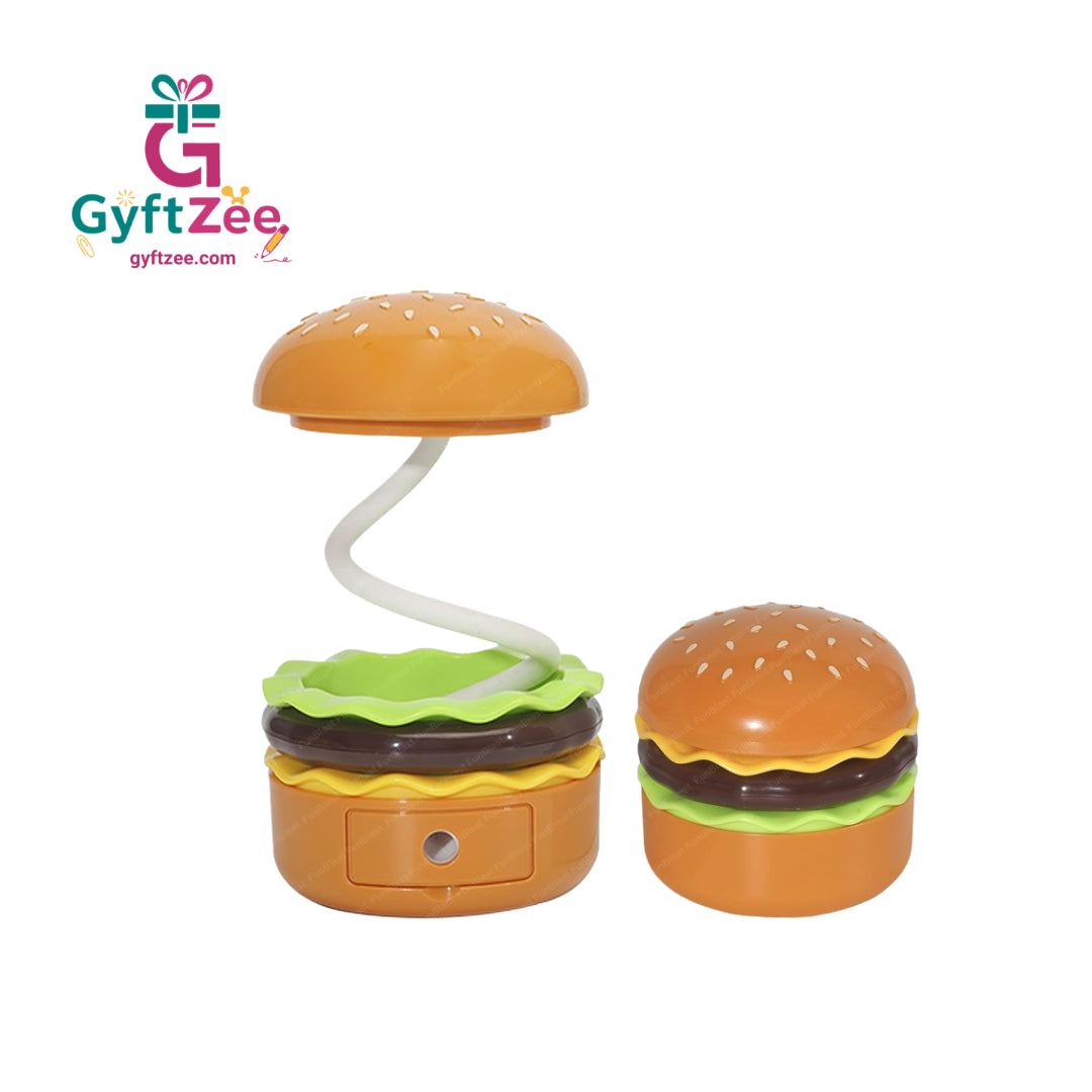 Kids Burger Lamp with Pencil Sharpener | Rechargeable LED Light for Study & Decor