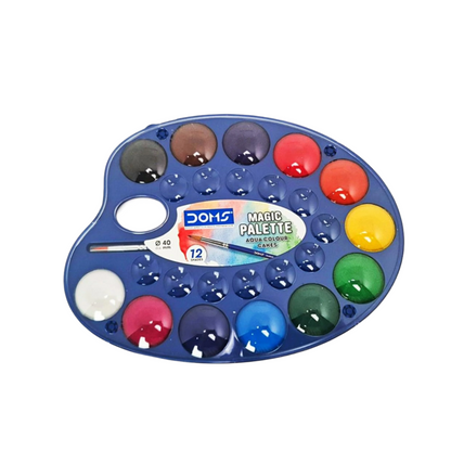 DOMS Magic Palette Aqua Colour Cakes – 12 Shades for Art & Painting