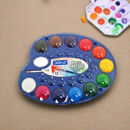 DOMS Magic Palette Aqua Colour Cakes – 12 Shades for Art & Painting