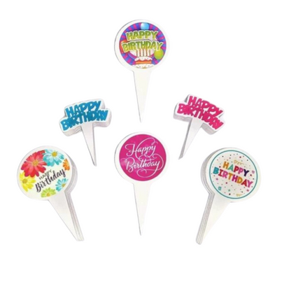 [Random design, 100 pcs] Happy Birthday Cake Toppers | Paper Cake Decoration | Parties & Bakeries