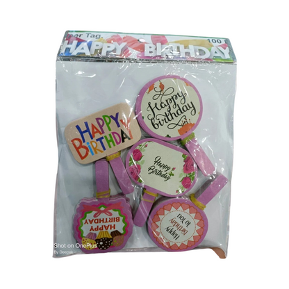 [Random design, 100 pcs] Happy Birthday Cake Toppers | Paper Cake Decoration | Parties & Bakeries
