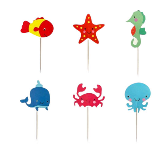[Random design, 6-Piece Set (12 cm)] | Ocean Animals Cake Toppers | Sea Animal Figurines | Decoration, Party Supplies