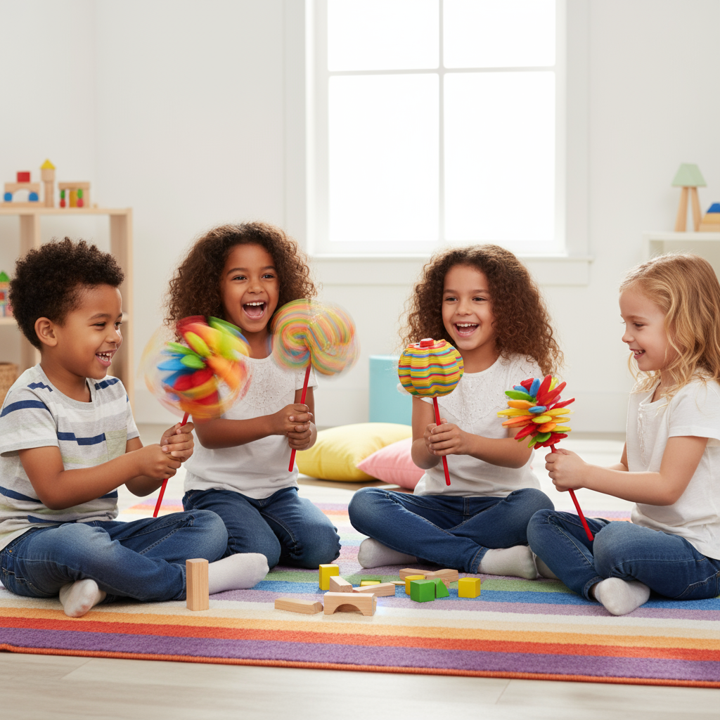 [Random color] Spinning Candy Flower Toy for Kids - Lollipop Shaped Hand Fidget Spinner - Twisting and Rotating Colorful Flower - Stress Buster Gift for Creative