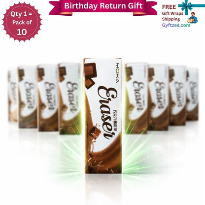 Pack of Moka Eraser chocolate bars with promotional text on a white background