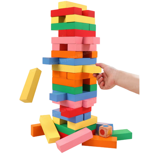 Educational Wooden Tower Blocks [Color Dominos] – 54 Pcs Stacking Game with Dice