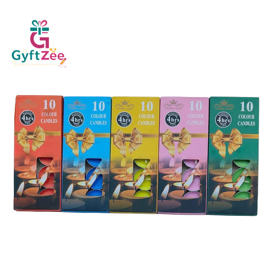 Tea Light Color Candle Box – 10 pieces Round Shape Candle (1 pkt)