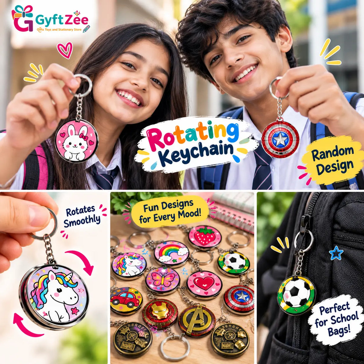 Rotating Keychain for Kids & Parents | Random Design