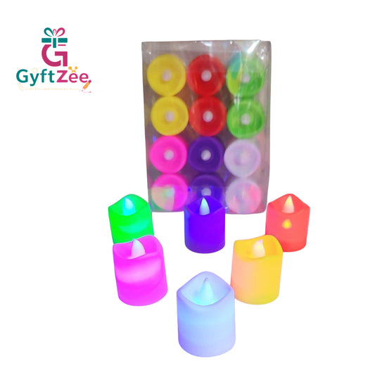 (12 Pieces) Box of Colorful Small LED Candles – Multi-Color