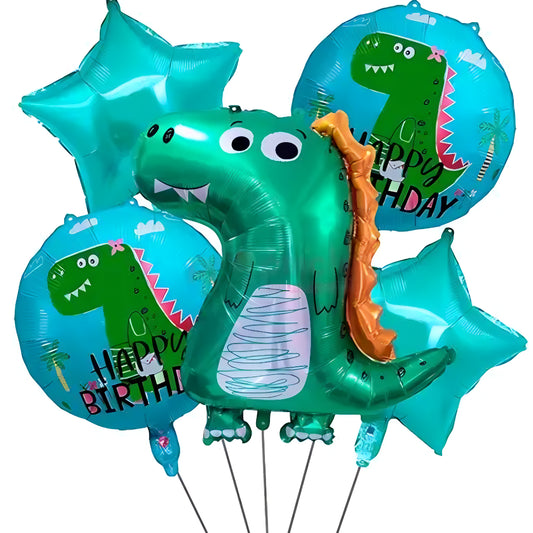 5 Pc Foil Balloon Set - Dino Happy Birthday Party Decoration