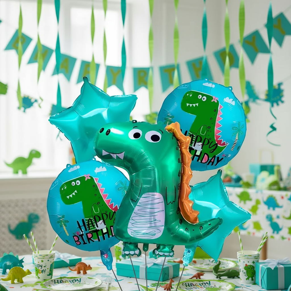 (5 Pieces) Foil Balloon Set - Dino Happy Birthday Party Decoration