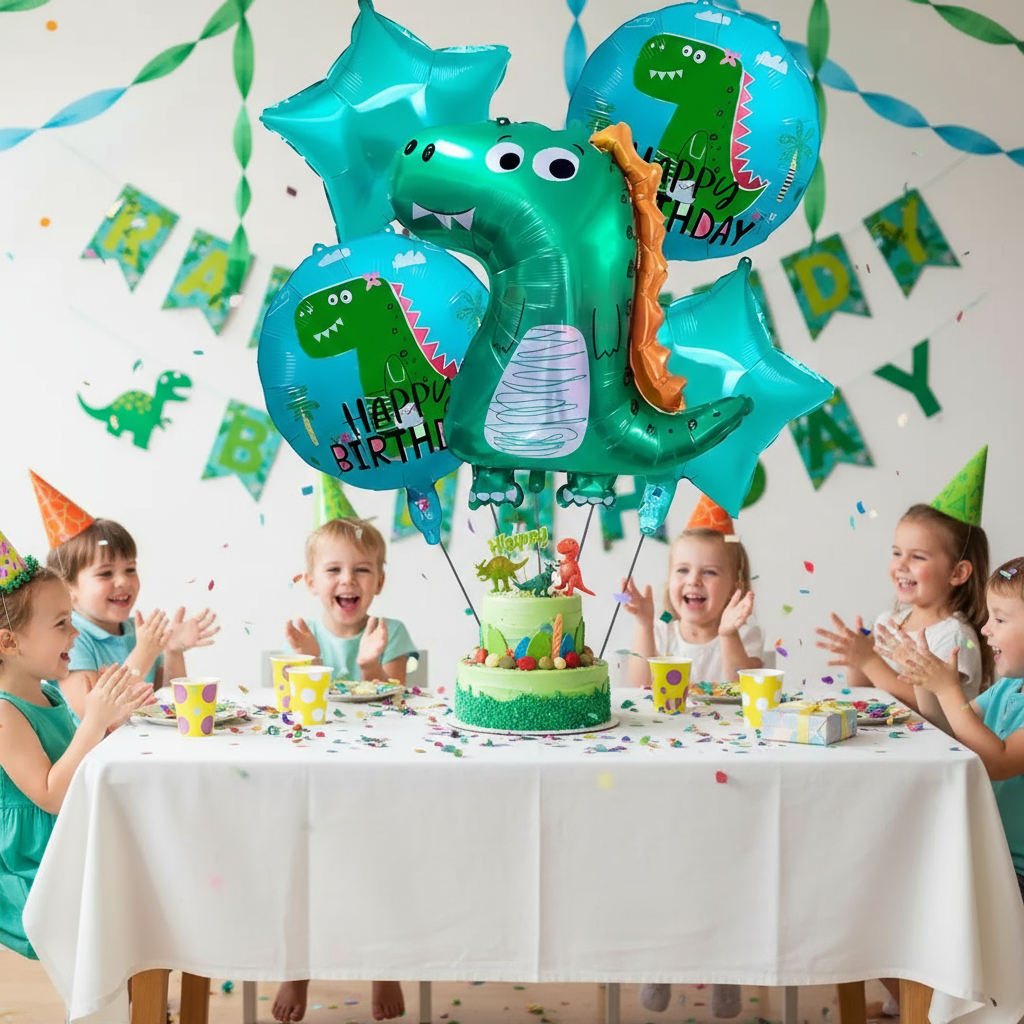(5 Pieces) Foil Balloon Set - Dino Happy Birthday Party Decoration