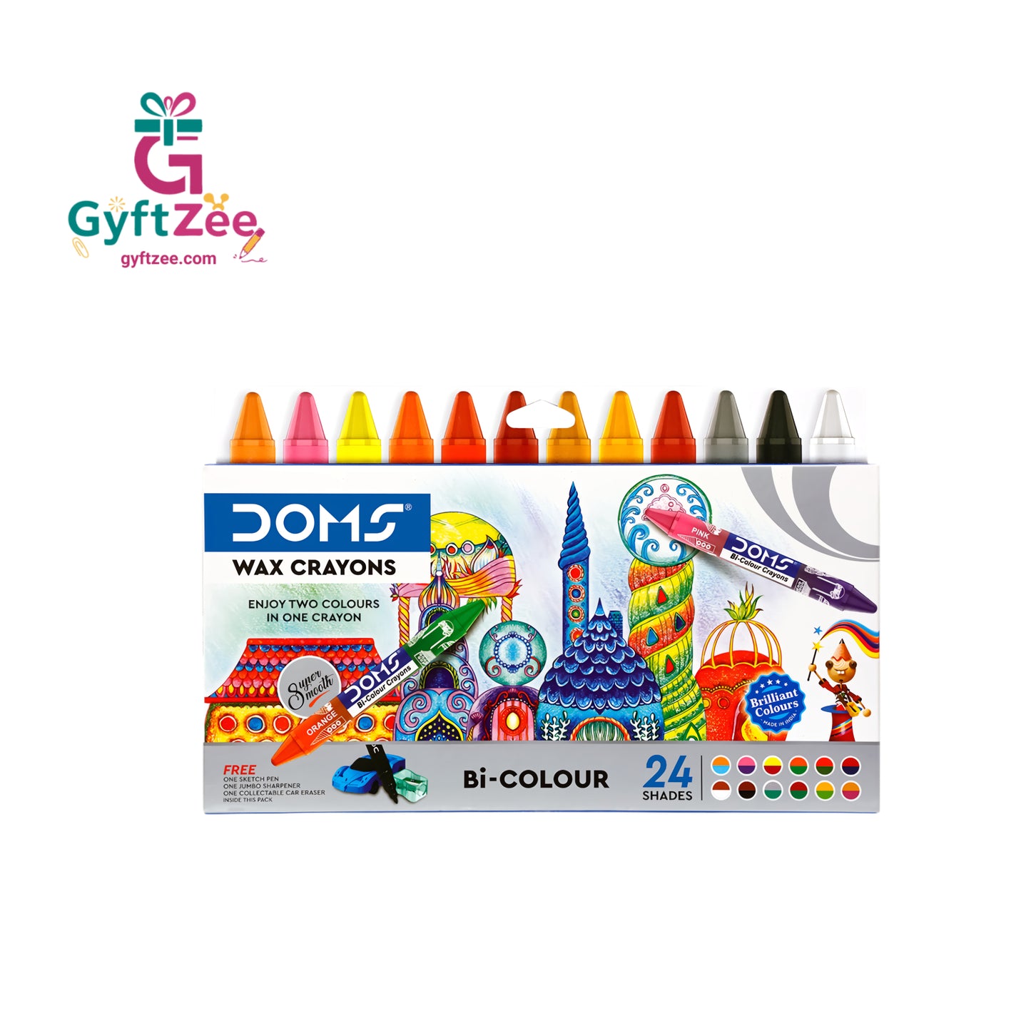 DOMS Bi-Colour Crayons 24 Shades | Dual Colour Crayons for Drawing & Colouring – School & Hobby Use
