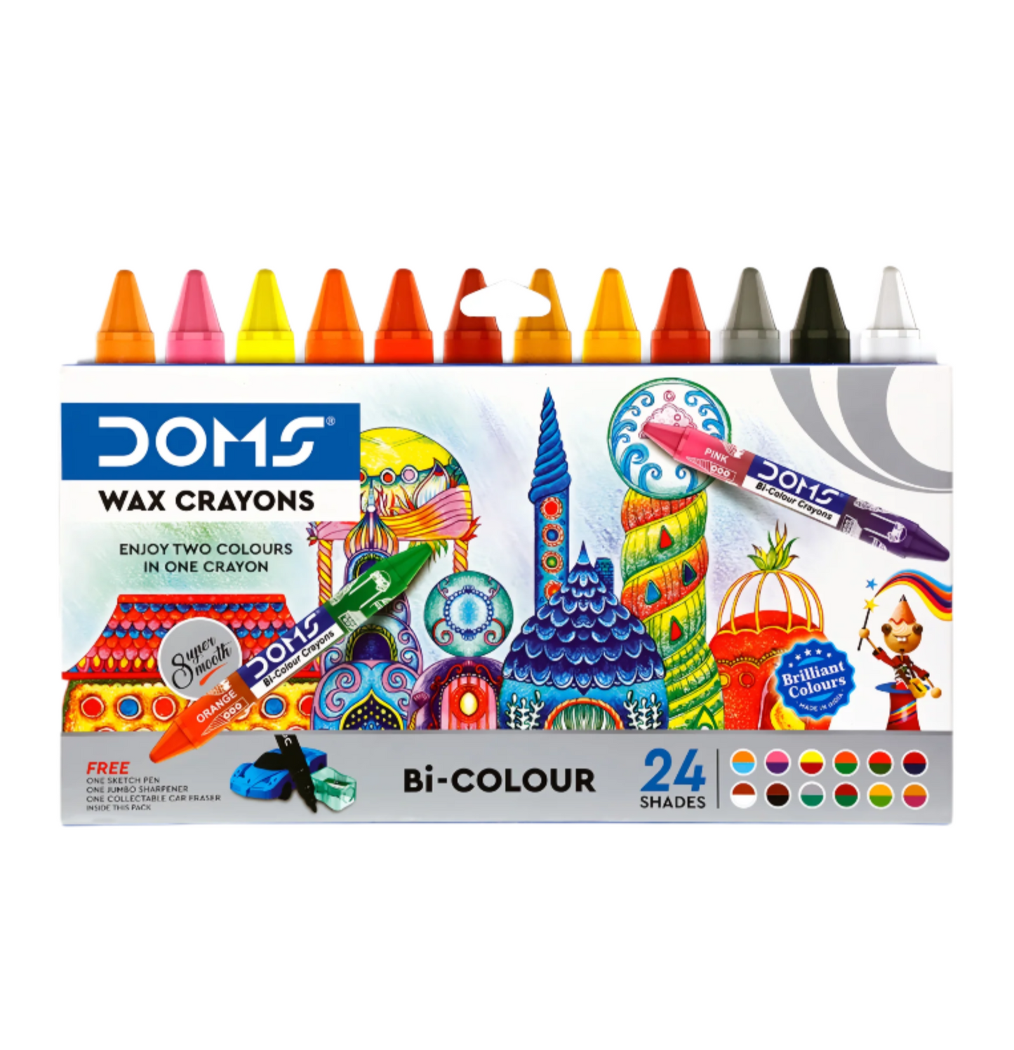 DOMS Bi-Colour Crayons 24 Shades | Dual Colour Crayons for Drawing & Colouring – School & Hobby Use