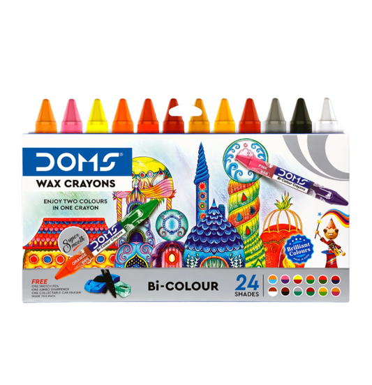 DOMS Bi-Colour Crayons 24 Shades | Dual Colour Crayons for Drawing & Colouring – School & Hobby Use