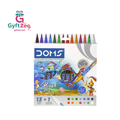 DOMS Brush Pen 14 Shades (13+1) - Vibrant Colours for Art & Drawing