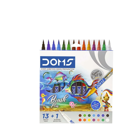 DOMS Brush Pen 14 Shades (13+1) - Vibrant Colours for Art & Drawing