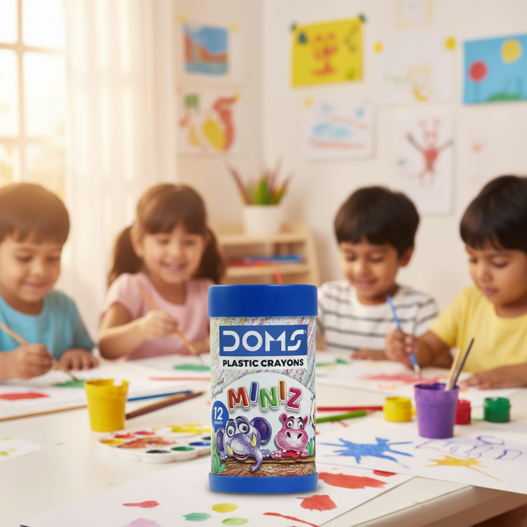 DOMS Plastic Crayons 12 Shades Miniz – Vibrant Colours for Kids’ Art and School Projects
