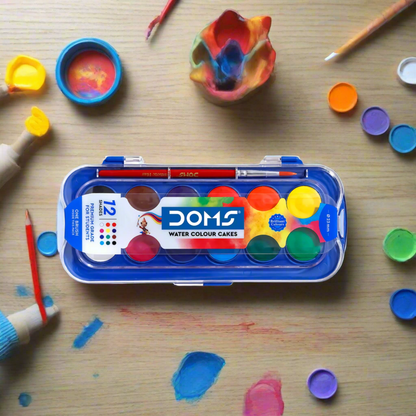 DOMS Water Colour Cake 12 Shades 23 mm - Vibrant Watercolours for Art & Hobby