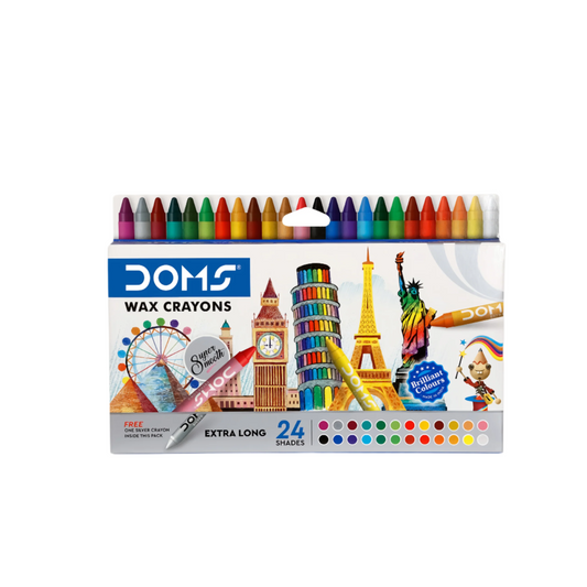 DOMS Extra Long Wax Crayons 24 Shades | Smooth & Vibrant Crayons for School & Hobby