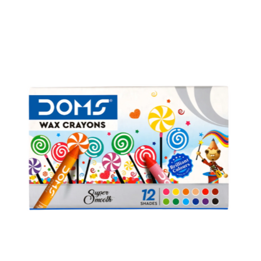 DOMS Wax Crayons 12 Shades Box Pack | Bright Colours for School & Art Projects