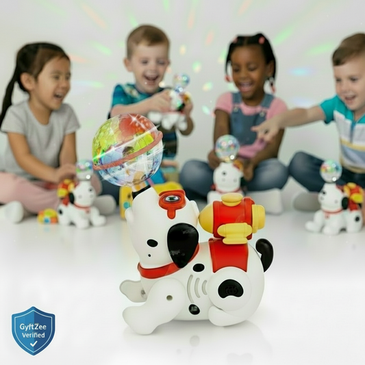 Children playing with colorful toys on a white background