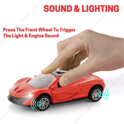 Die-Cast Sports Racer Car | Metal Pull-Back | LED Lights, Realistic Sound & Openable Doors | BIS Approved