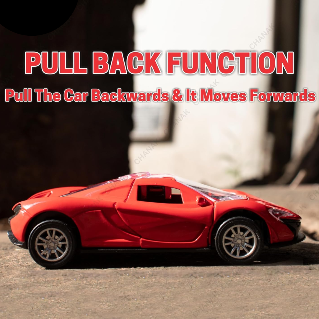 Die-Cast Sports Racer Car | Metal Pull-Back | LED Lights, Realistic Sound & Openable Doors | BIS Approved
