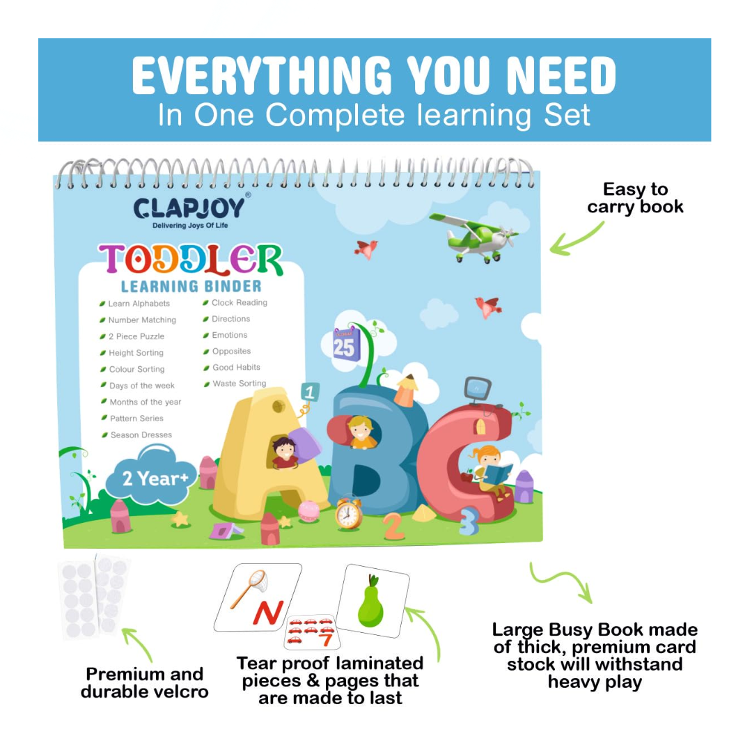 DOMS Clapjoy 16-in-1 Velcro Busy Book for Toddlers | Activity Book | Age 2 - 5 | Preschool Learning